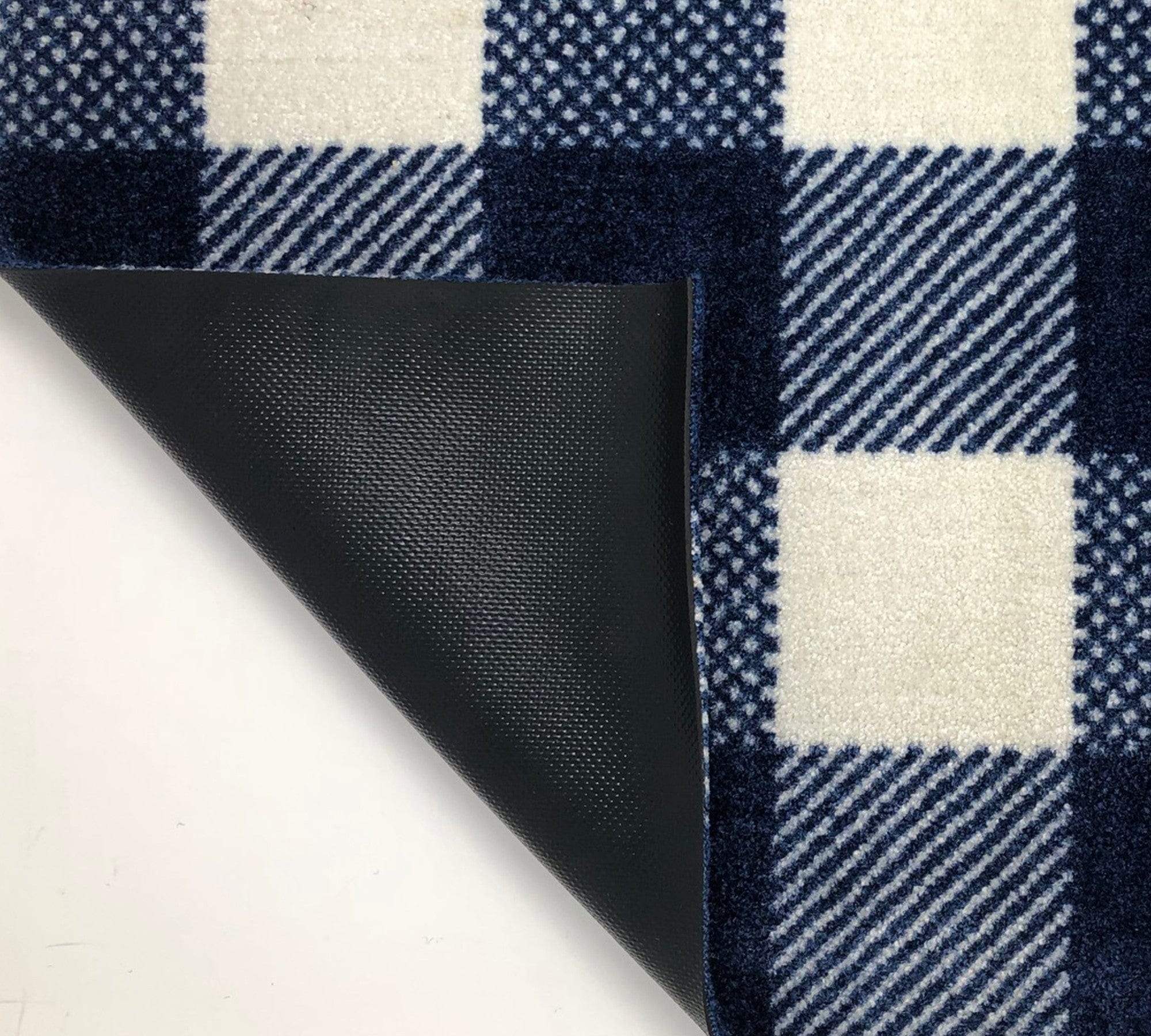 2' X 6' Navy and White Buffalo Plaid Washable Runner Rug - Homeroots - Flyclothing LLC