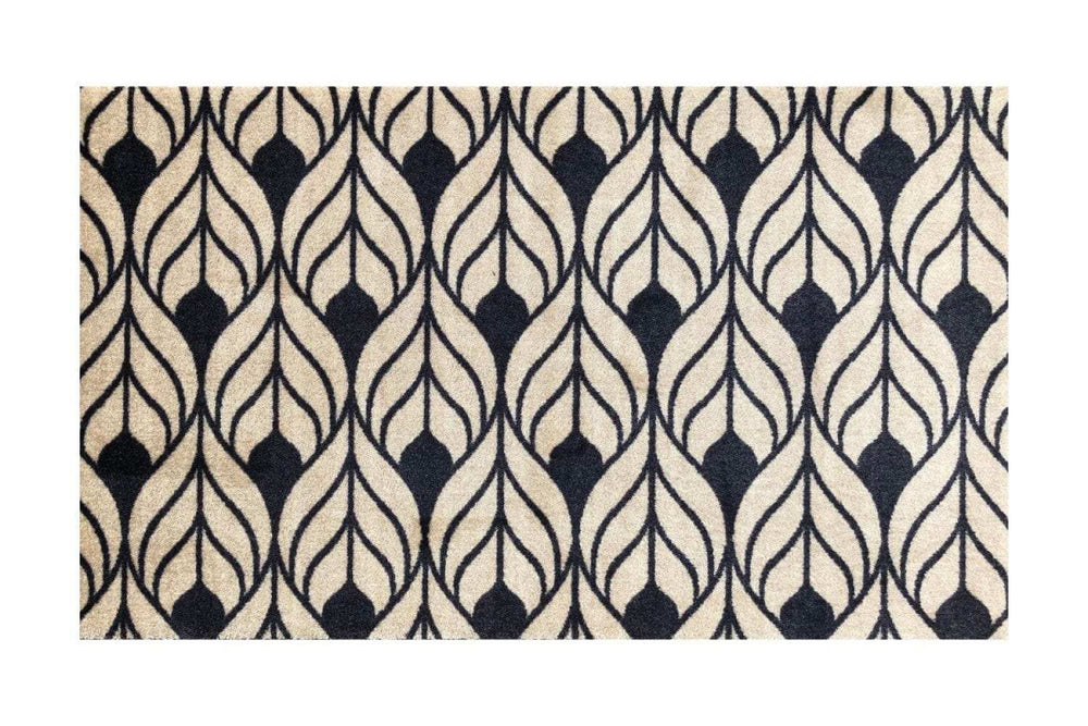 2' X 4' Graphite and Tan Abstract Leaves Washable Floor Mat - Homeroots - Flyclothing LLC
