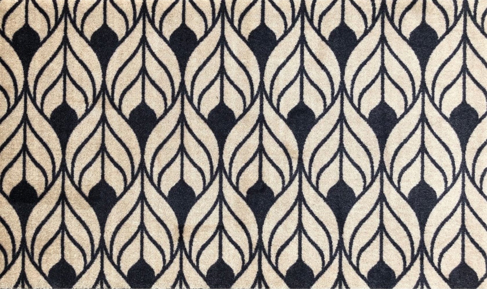 2' X 4' Graphite and Tan Abstract Leaves Washable Floor Mat - Homeroots