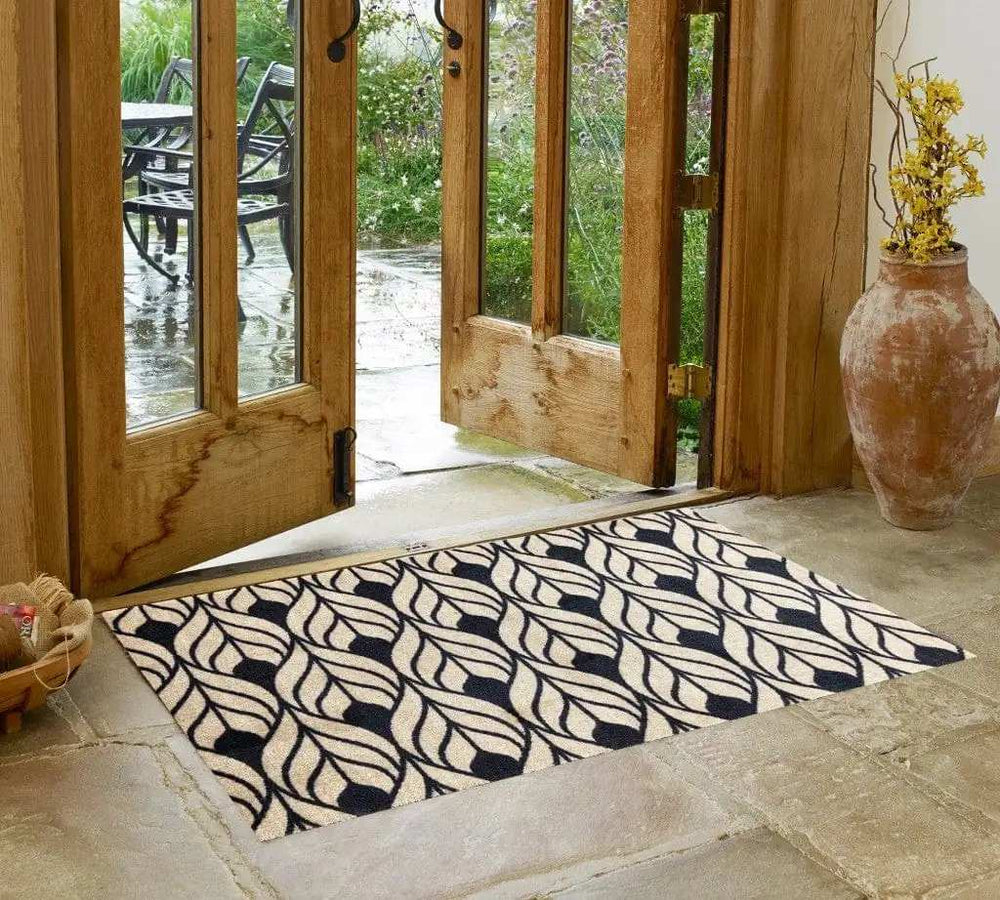 2' X 4' Graphite and Tan Abstract Leaves Washable Floor Mat - Homeroots - Flyclothing LLC