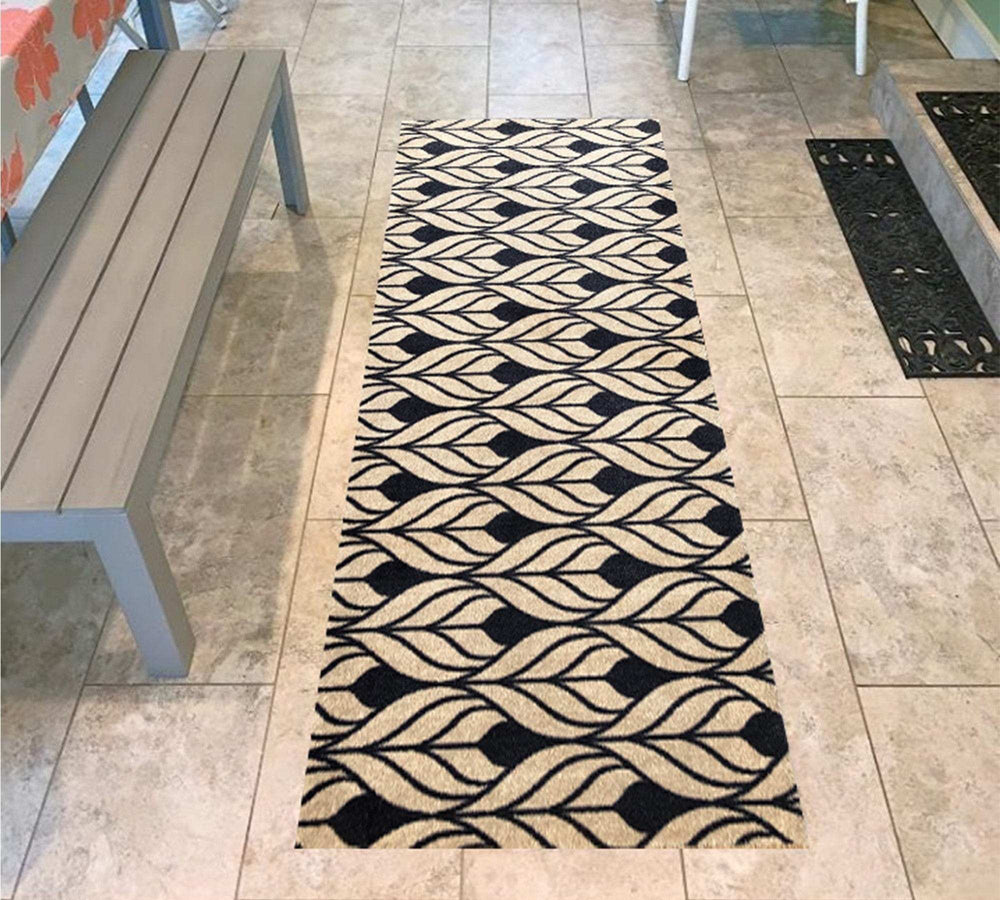 2' X 6' Graphite and Tan Abstract Leaves Washable Runner Rug - Homeroots - Flyclothing LLC
