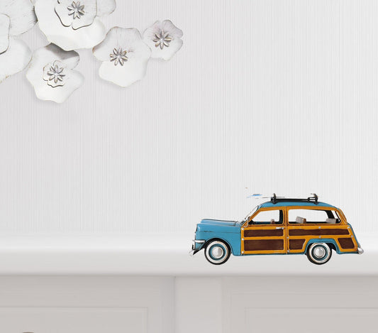 6" Blue And Yellow Metal Hand Painted Decorative Car - Homeroots