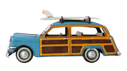 6" Blue And Yellow Metal Hand Painted Decorative Car - Homeroots