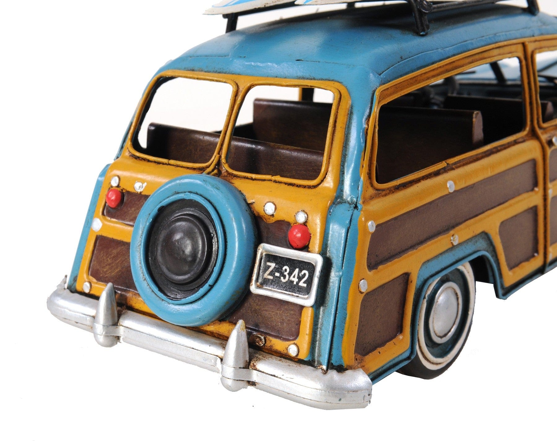 6" Blue And Yellow Metal Hand Painted Decorative Car - Homeroots