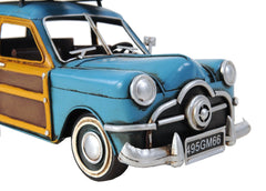 6" Blue And Yellow Metal Hand Painted Decorative Car - Homeroots