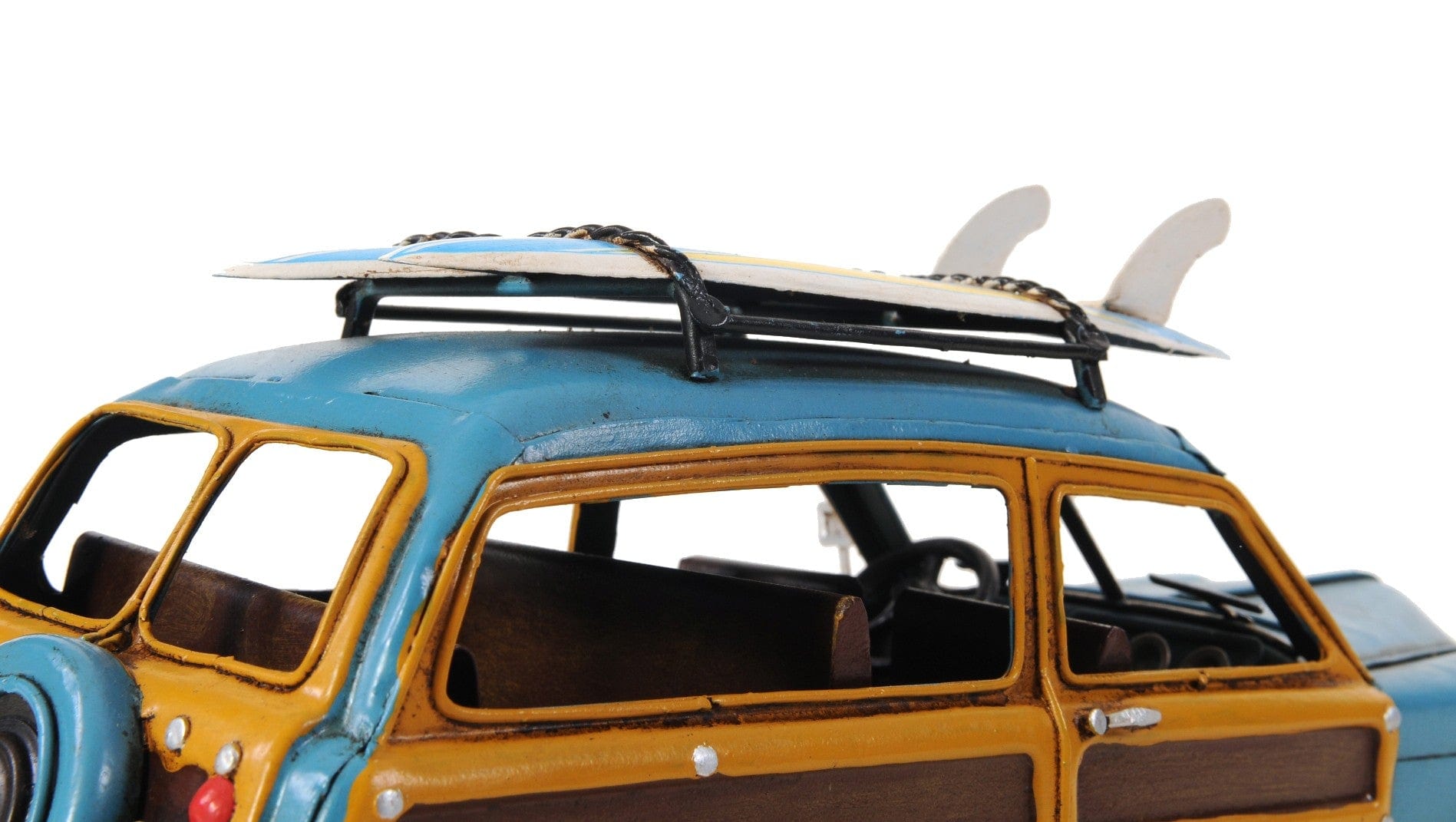 6" Blue And Yellow Metal Hand Painted Decorative Car - Homeroots