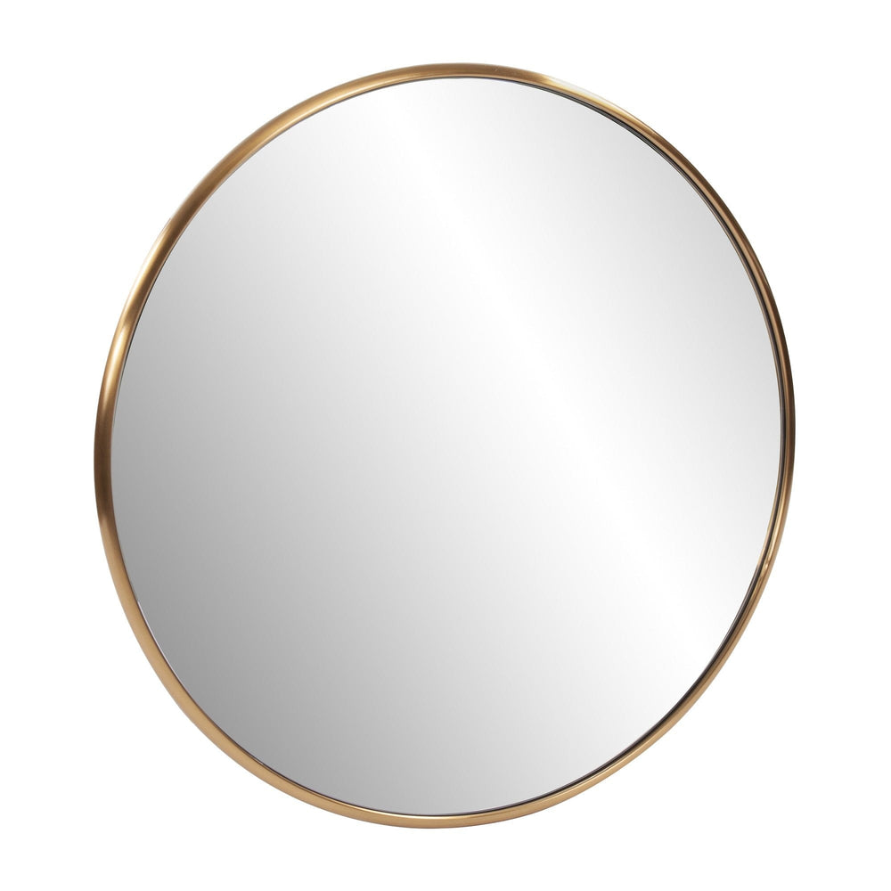 32" Antiqued Brushed Brass Round Wall Mirror - Homeroots - Flyclothing LLC