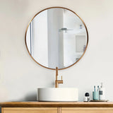 32" Antiqued Brushed Brass Round Wall Mirror - Homeroots - Flyclothing LLC