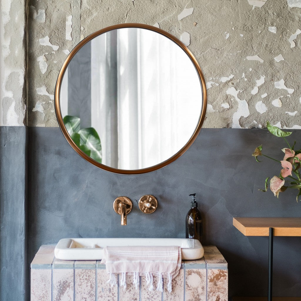 20" Antiqued Brass Round Metal Framed Accent Mirror - Homeroots - Flyclothing LLC