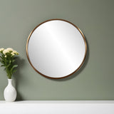 20" Antiqued Brass Round Metal Framed Accent Mirror - Homeroots