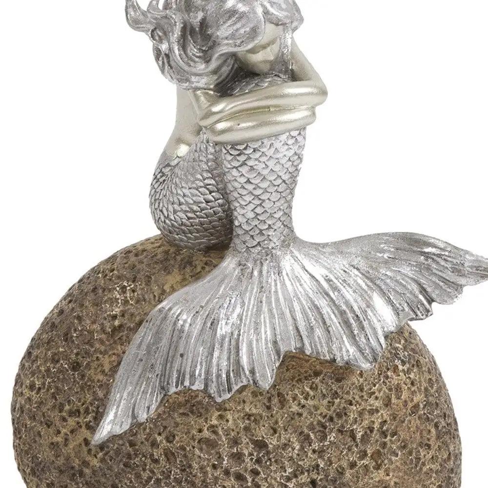 10" Brown and Silver Contemplative Mermaid Resin Tabletop Sculpture - Homeroots