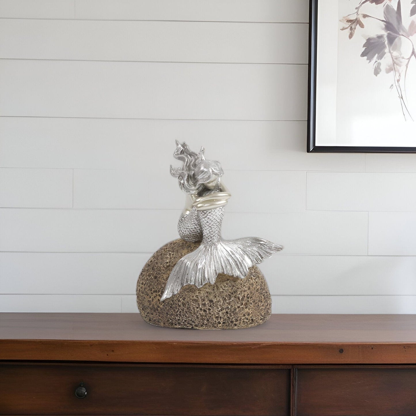 10" Brown and Silver Contemplative Mermaid Resin Tabletop Sculpture - Homeroots - Flyclothing LLC