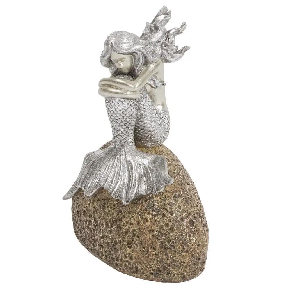 10" Brown and Silver Contemplative Mermaid Resin Tabletop Sculpture - Homeroots