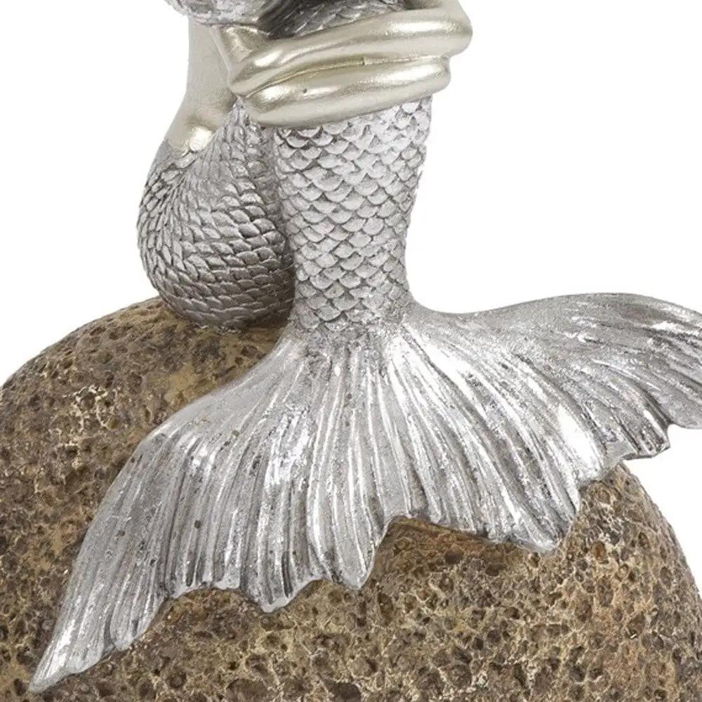 10" Brown and Silver Contemplative Mermaid Resin Tabletop Sculpture - Homeroots