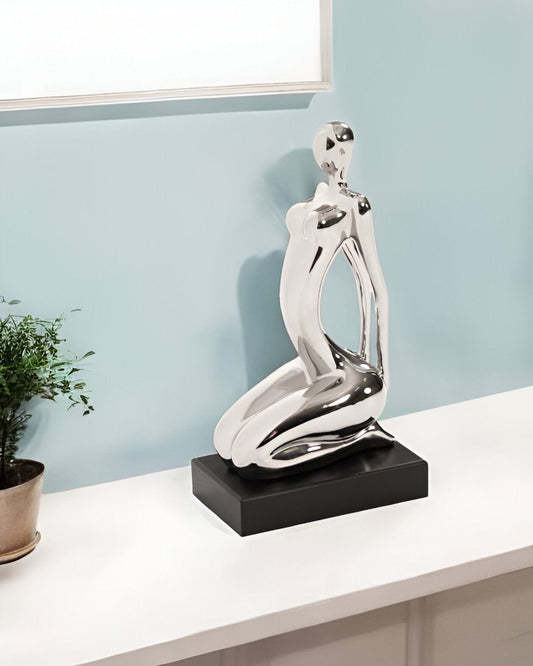 Modern Silver and Black Ustrasana Yoga Sculpture - Homeroots