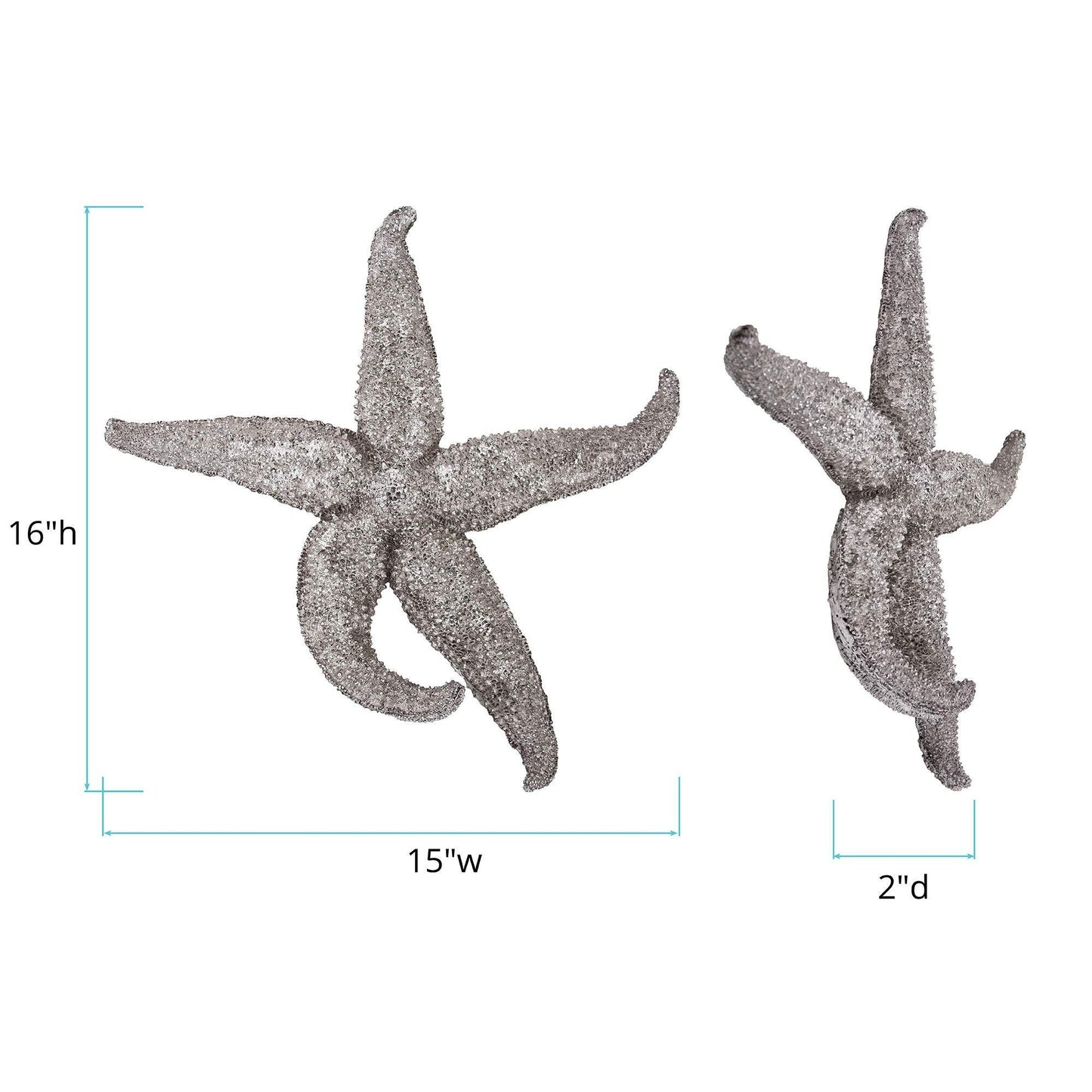 15' Silver Pewter Textured Starfish Wall Art Unframed Textual Art Wall Art - Homeroots - Flyclothing LLC