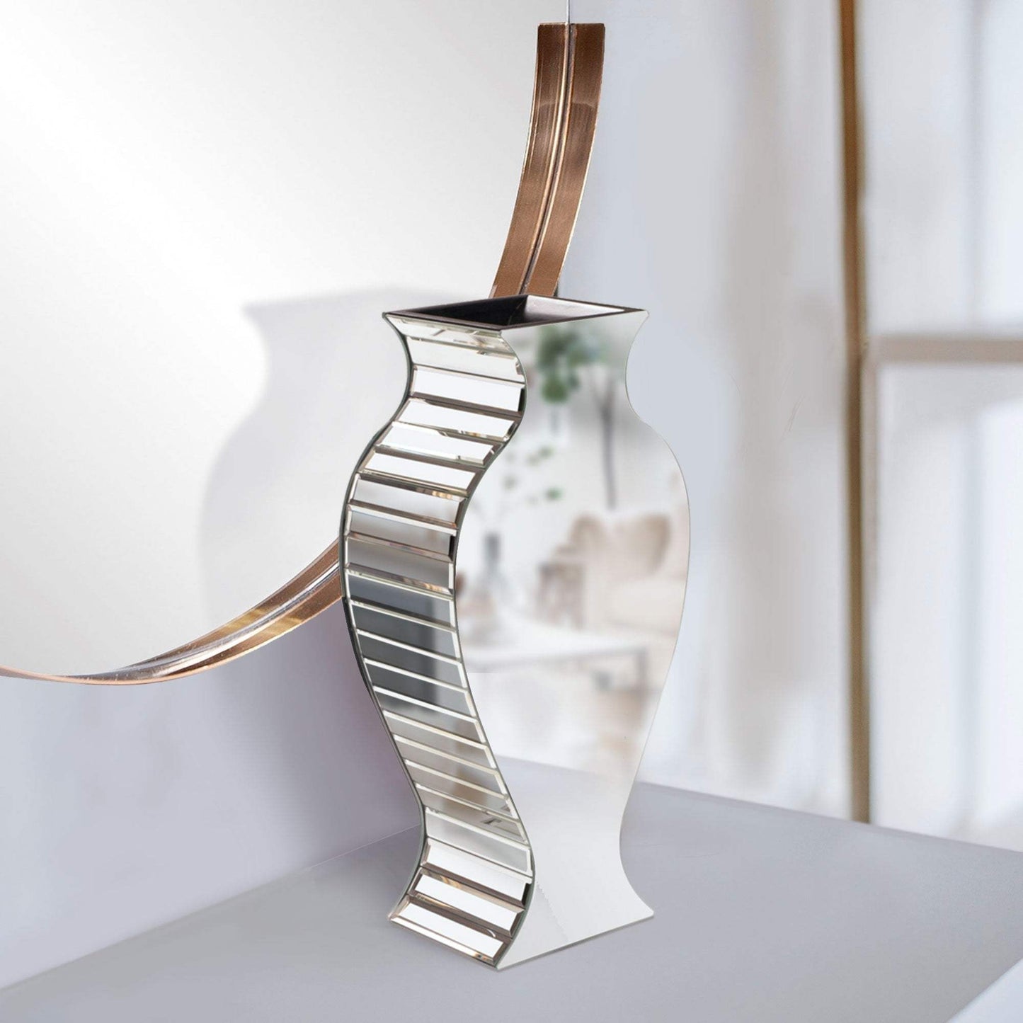 Beveled Mirrored Panel Curvy Tall Vase - Homeroots - Flyclothing LLC