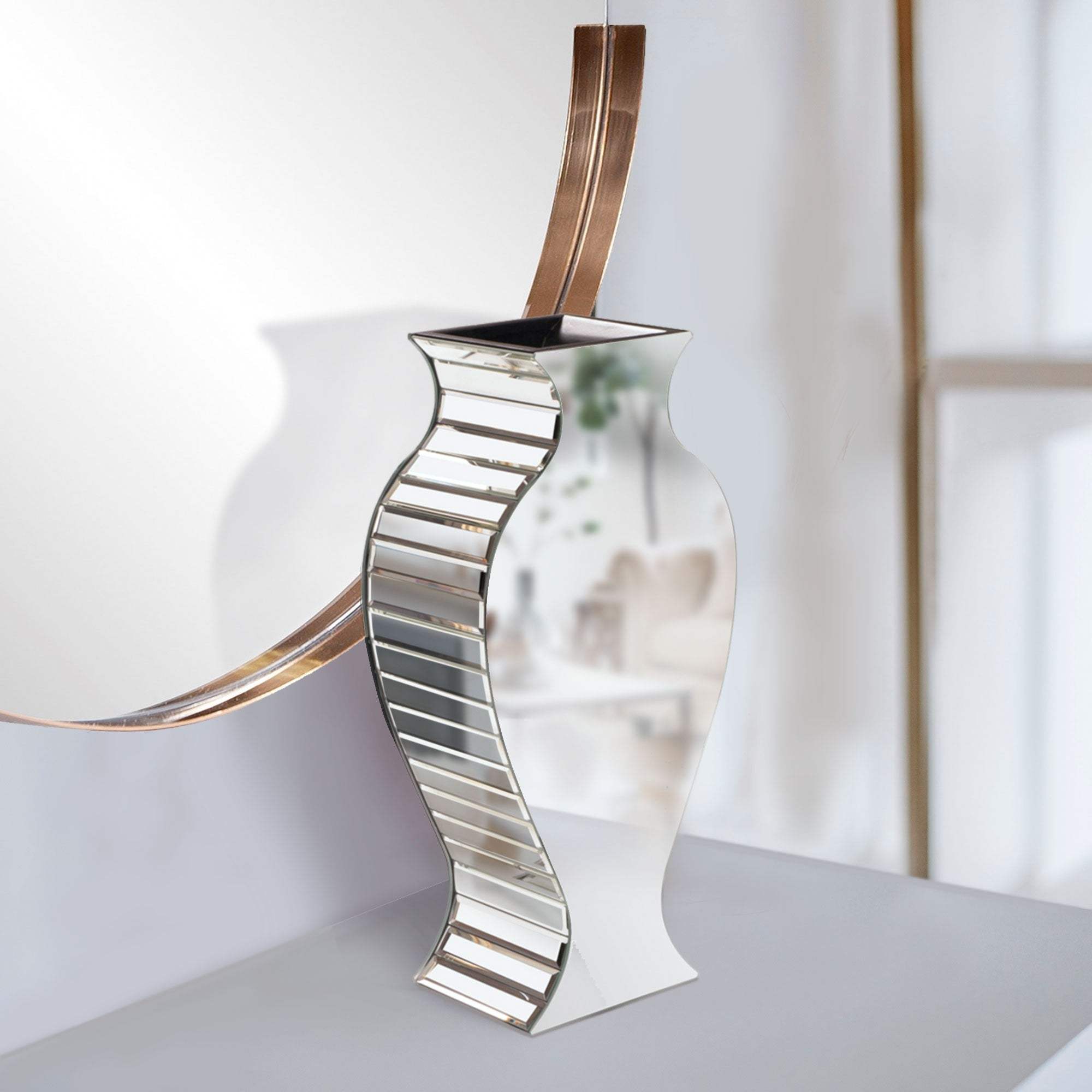 Beveled Mirrored Panel Curvy Tall Vase - Homeroots - Flyclothing LLC