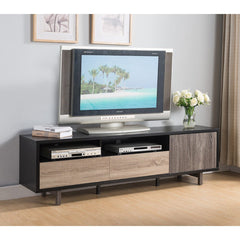 71" Brown And Black Particle Board And Mdf Cabinet Enclosed Storage TV Stand - Homeroots