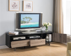 71" Brown And Black Particle Board And Mdf Cabinet Enclosed Storage TV Stand - Homeroots