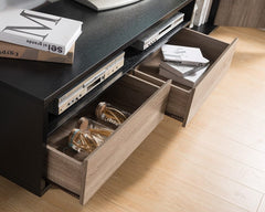 71" Brown And Black Particle Board And Mdf Cabinet Enclosed Storage TV Stand - Homeroots