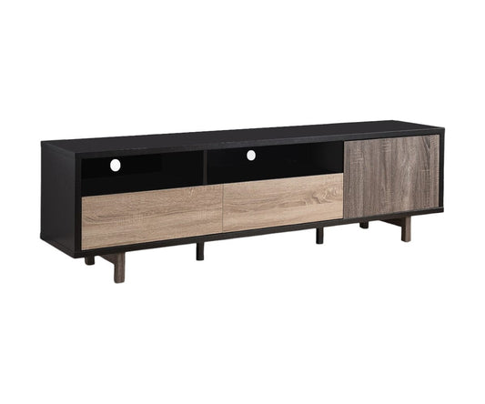 71" Brown And Black Particle Board And Mdf Cabinet Enclosed Storage TV Stand - Homeroots