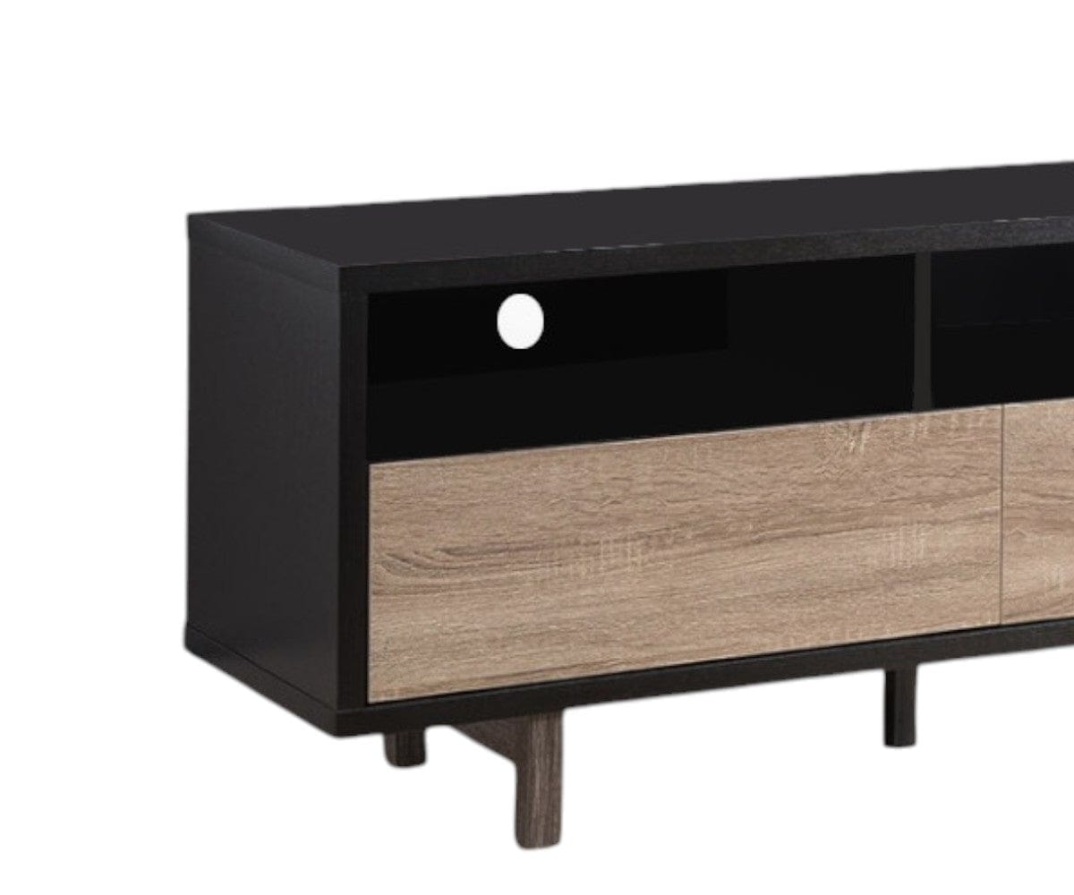 71" Brown And Black Particle Board And Mdf Cabinet Enclosed Storage TV Stand - Homeroots
