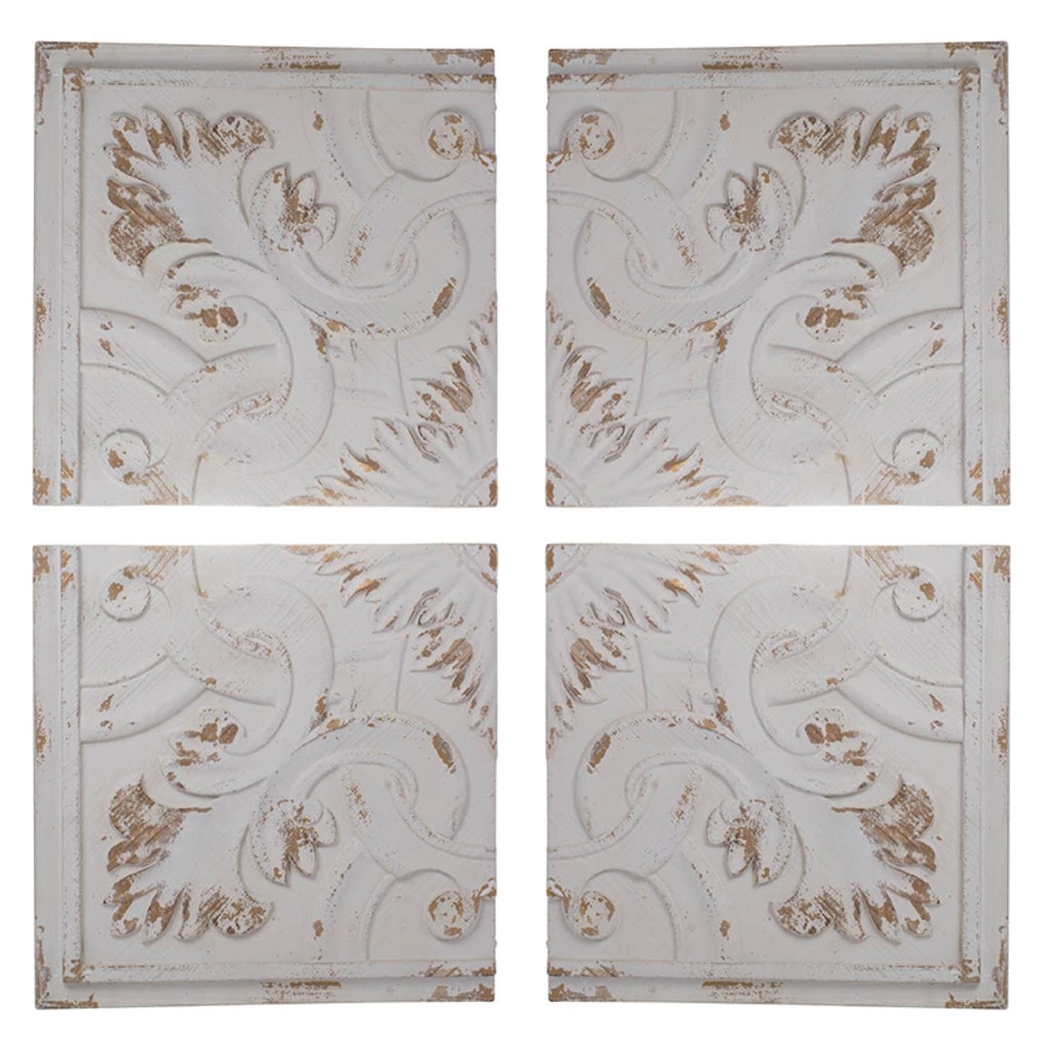 Set of 4 Whitewashed Arabesque Carved Wall Art - Homeroots