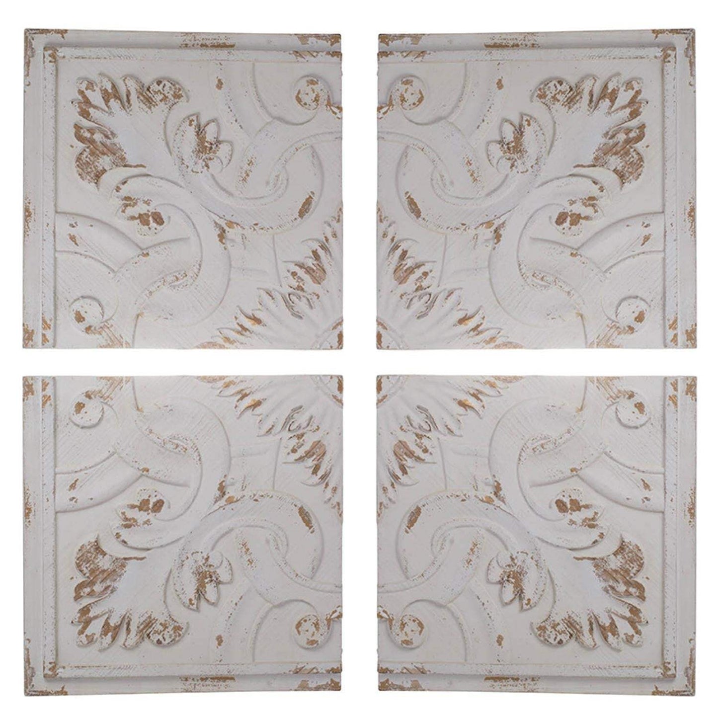 Set of 4 Whitewashed Arabesque Carved Wall Art - Homeroots - Flyclothing LLC