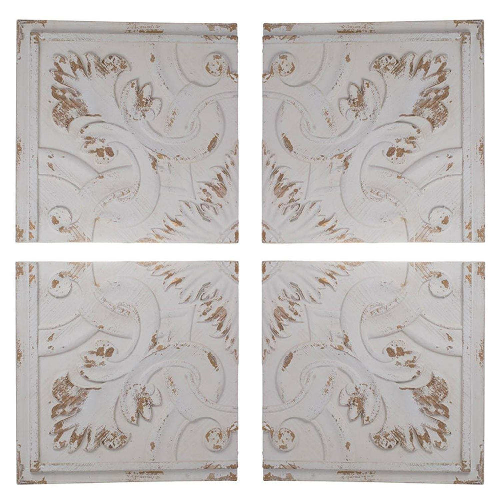 Set of 4 Whitewashed Arabesque Carved Wall Art - Homeroots - Flyclothing LLC