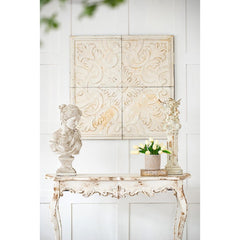Set of 4 Whitewashed Arabesque Carved Wall Art - Homeroots