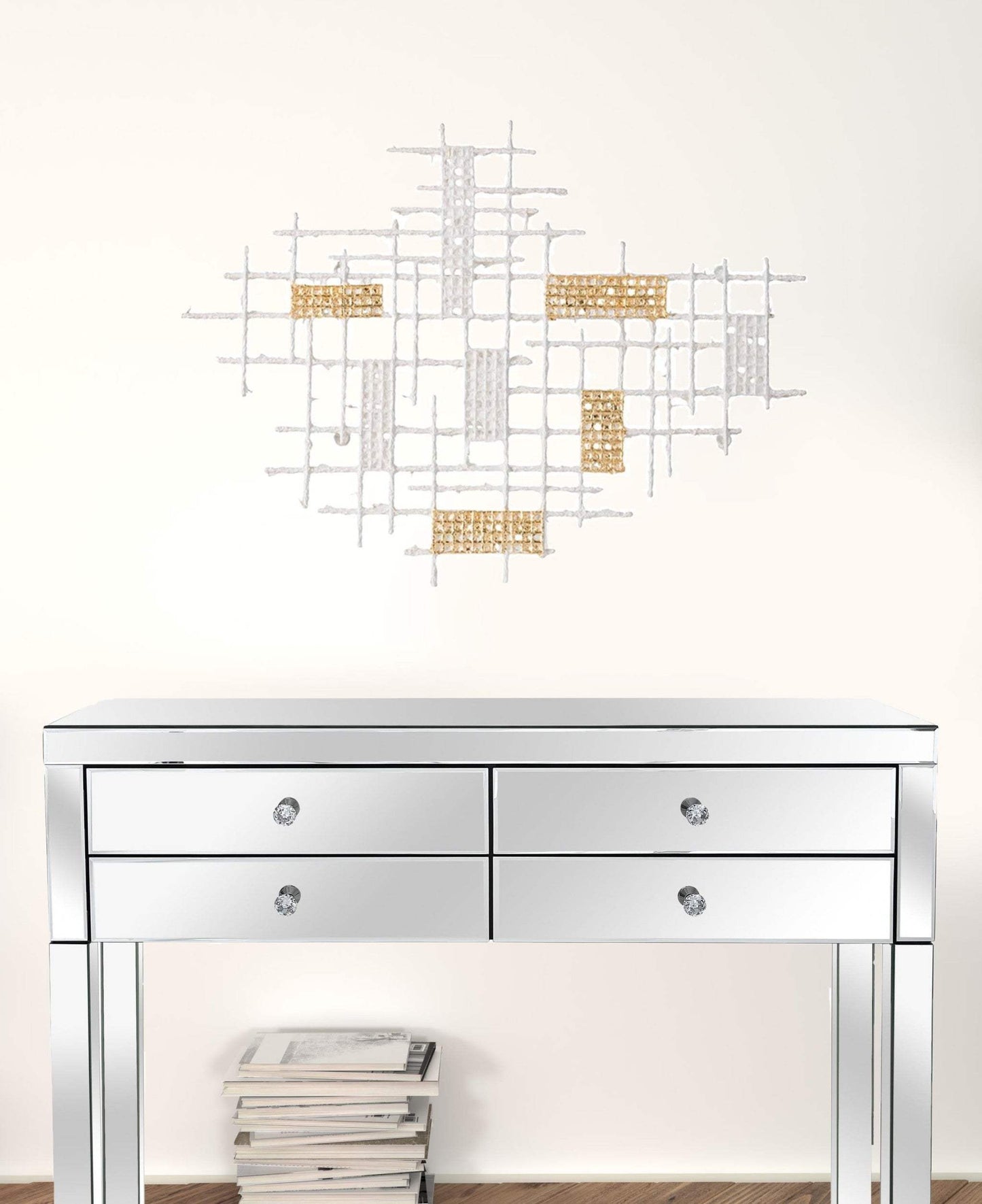 Contemporary White and Gold Geo Grid Wall Art - Homeroots - Flyclothing LLC