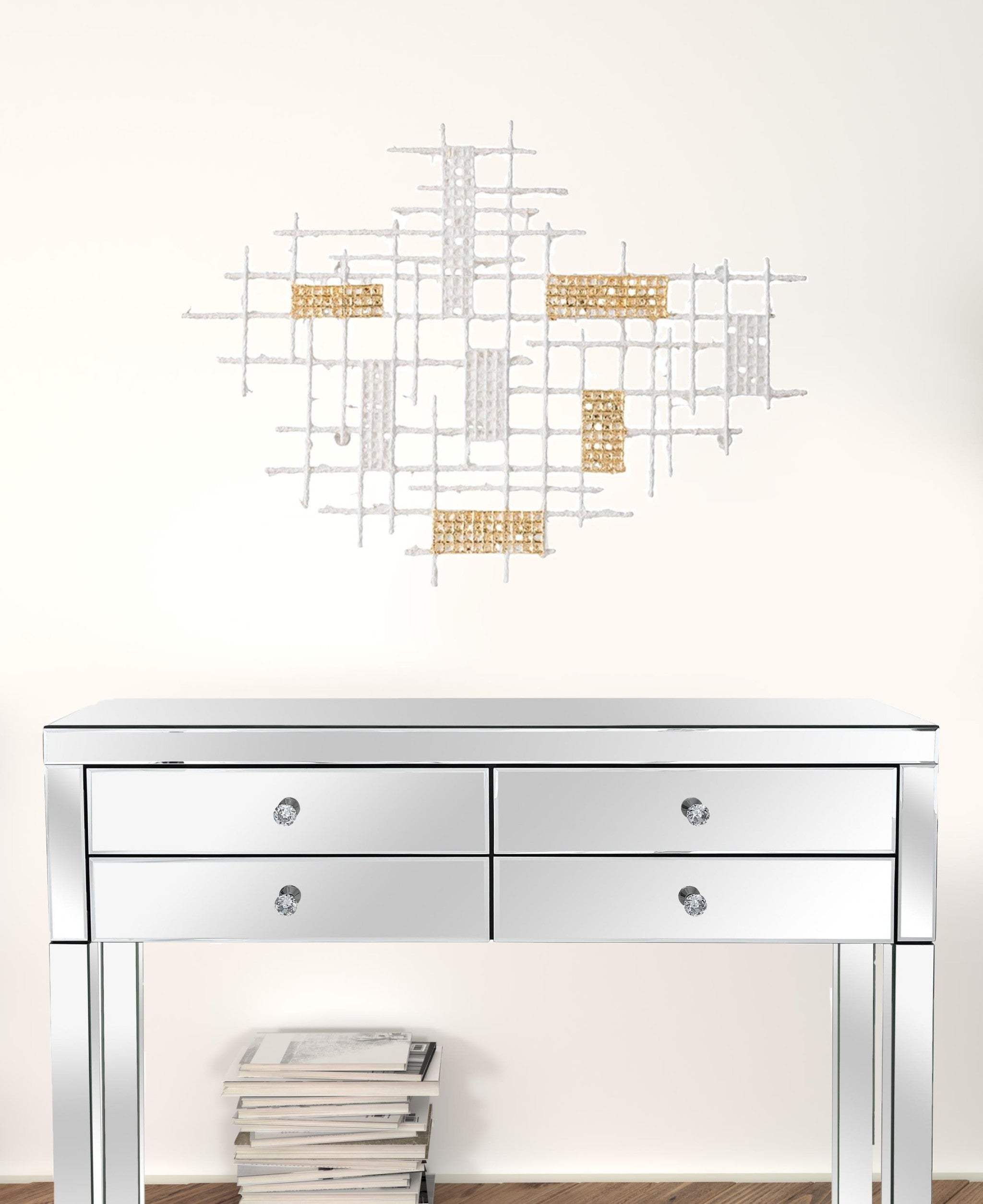 Contemporary White and Gold Geo Grid Wall Art - Homeroots - Flyclothing LLC