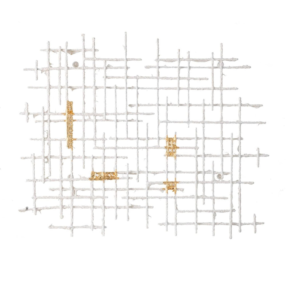 Contemporary Large White and Gold Geo Grid Wall Art - Homeroots