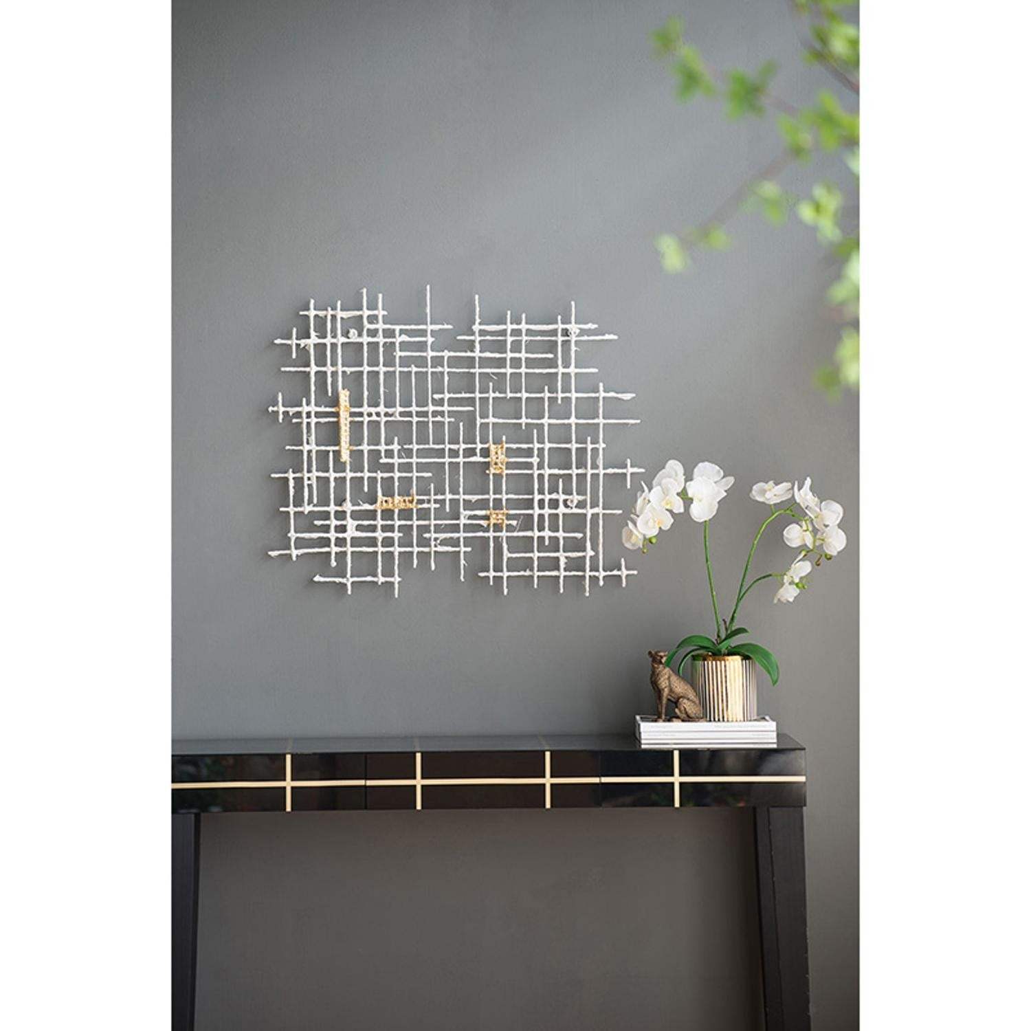 Contemporary Large White and Gold Geo Grid Wall Art - Homeroots - Flyclothing LLC