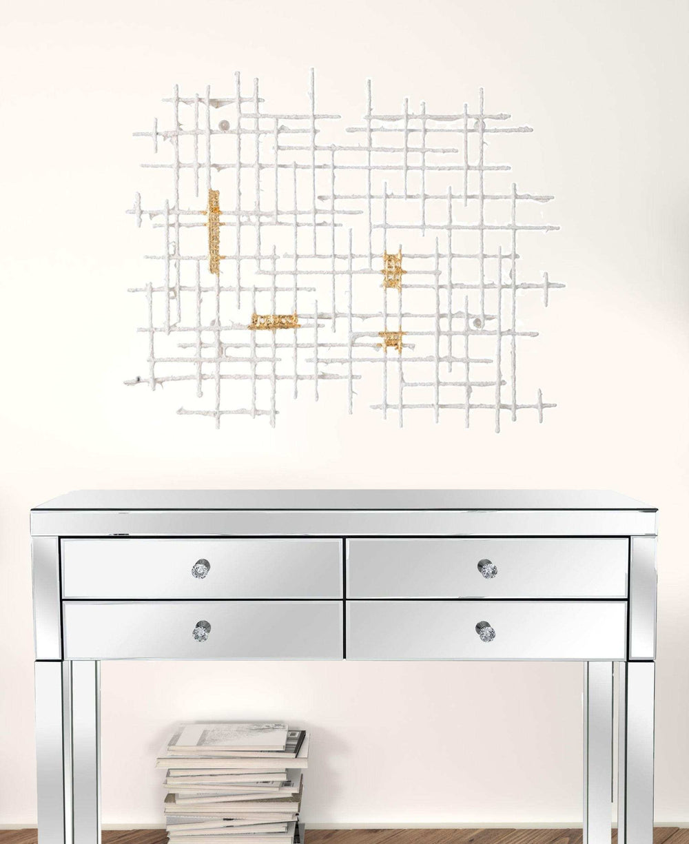 Contemporary Large White and Gold Geo Grid Wall Art - Homeroots - Flyclothing LLC