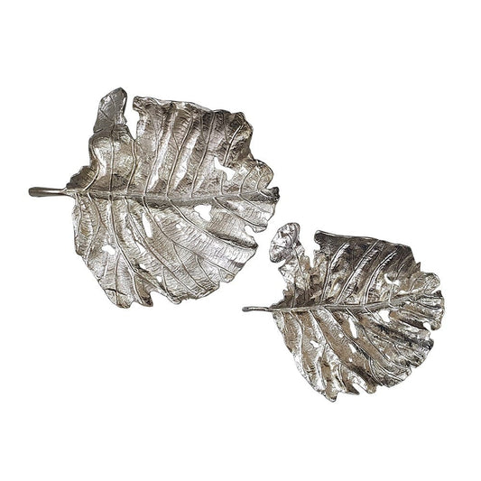 Set of 2 Shiny Silver Leaves Wall Art - Homeroots