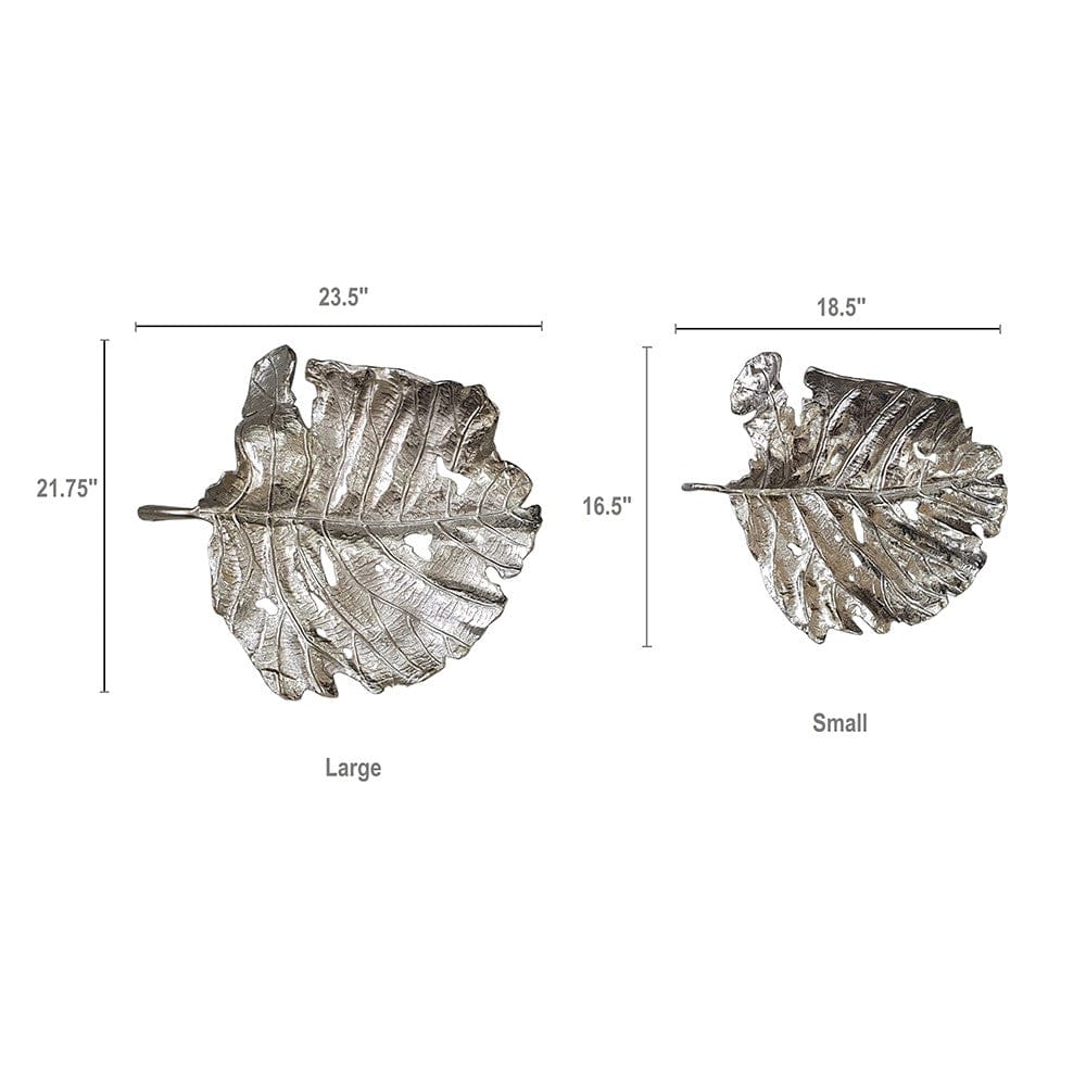 Set of 2 Shiny Silver Leaves Wall Art - Homeroots