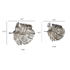 Set of 2 Shiny Silver Leaves Wall Art - Homeroots
