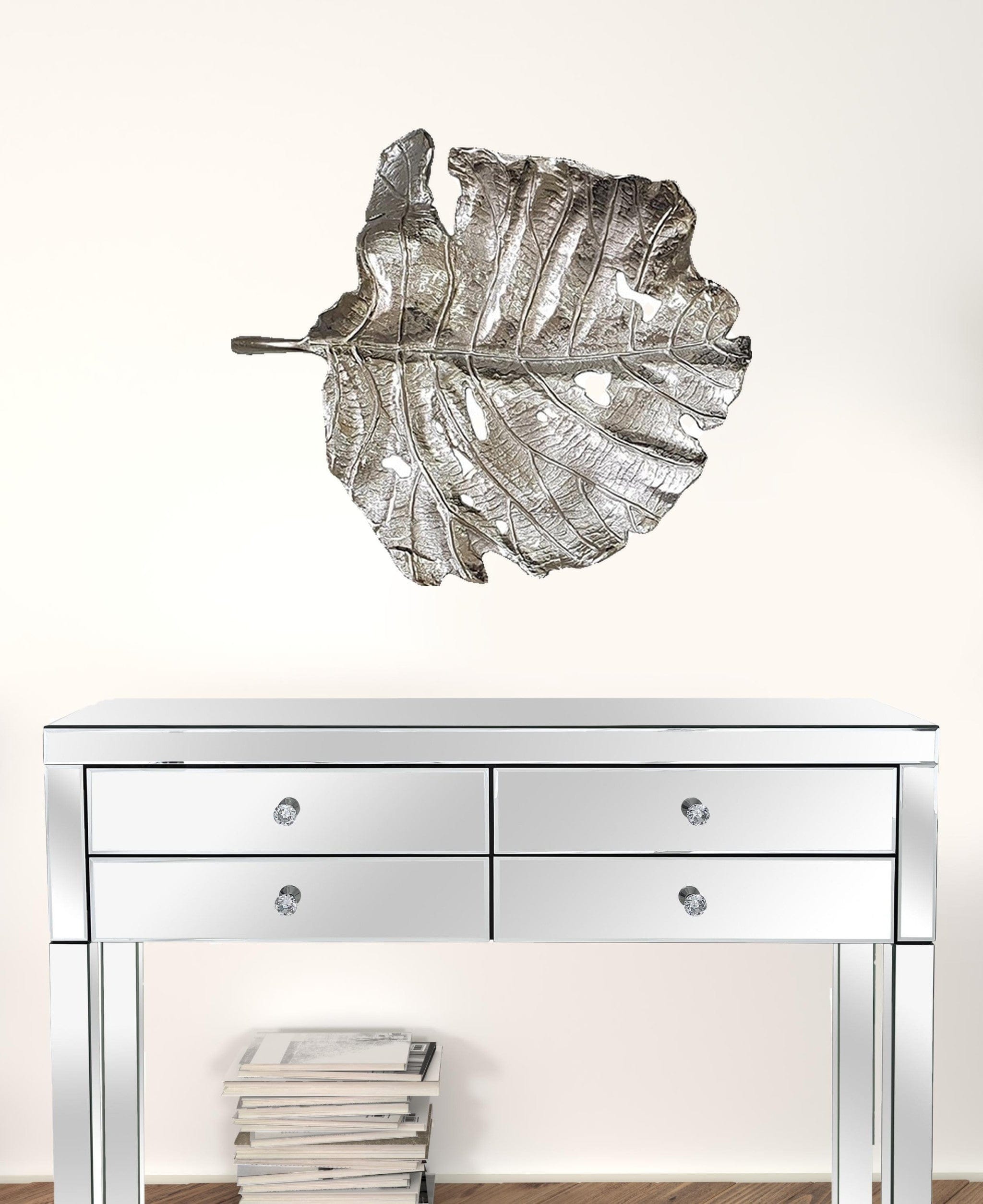 Set of 2 Shiny Silver Leaves Wall Art - Homeroots