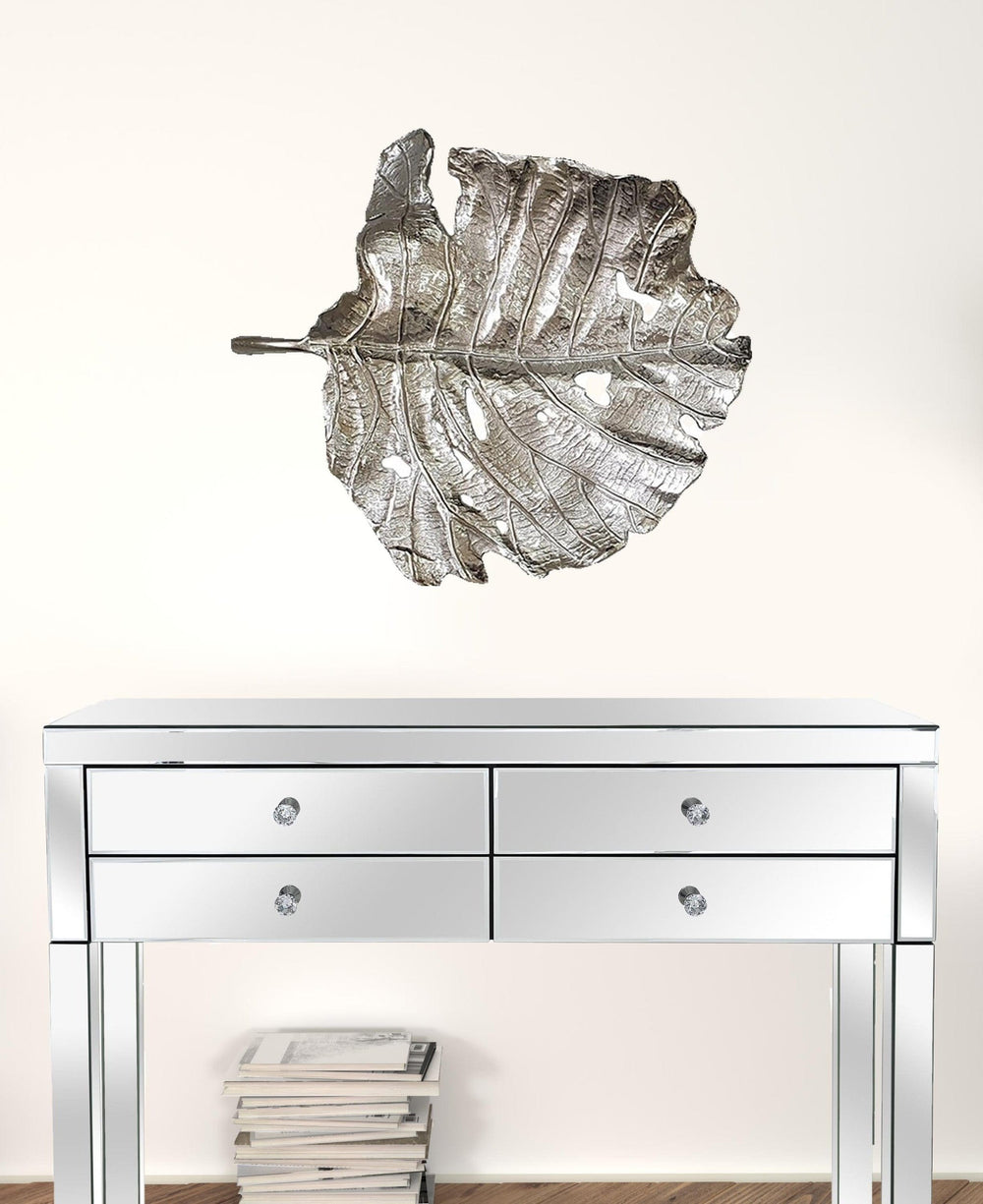 Set of 2 Shiny Silver Leaves Wall Art - Homeroots