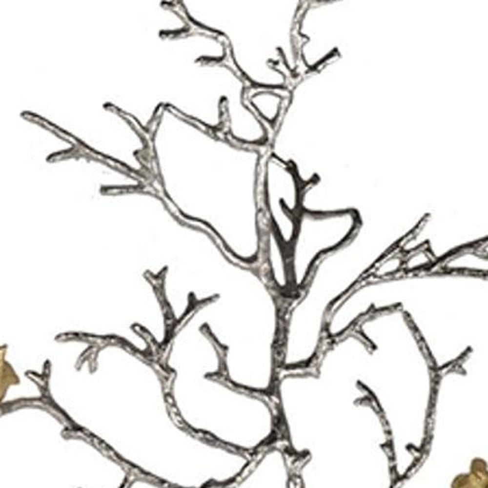 Modern 44" Silver Branch and Golden Birds Wall Art - Homeroots