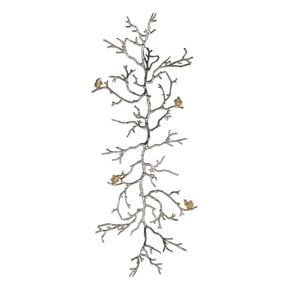 Modern 44" Silver Branch and Golden Birds Wall Art - Homeroots