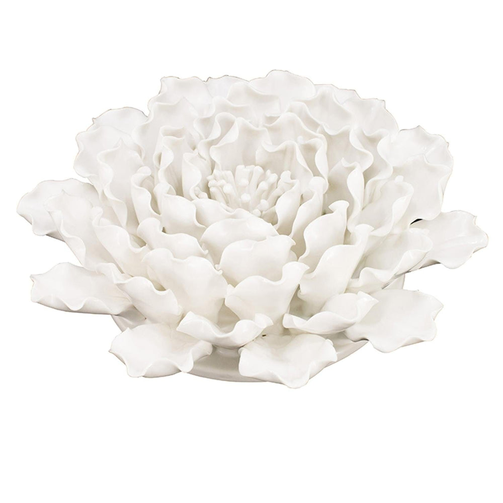 9" Off White Sculptural Flower Ceramic Wall Decor - Homeroots