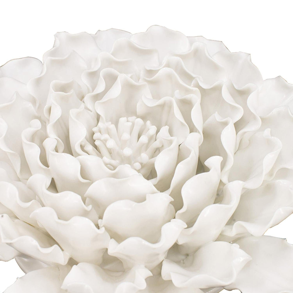 9" Off White Sculptural Flower Ceramic Wall Decor - Homeroots