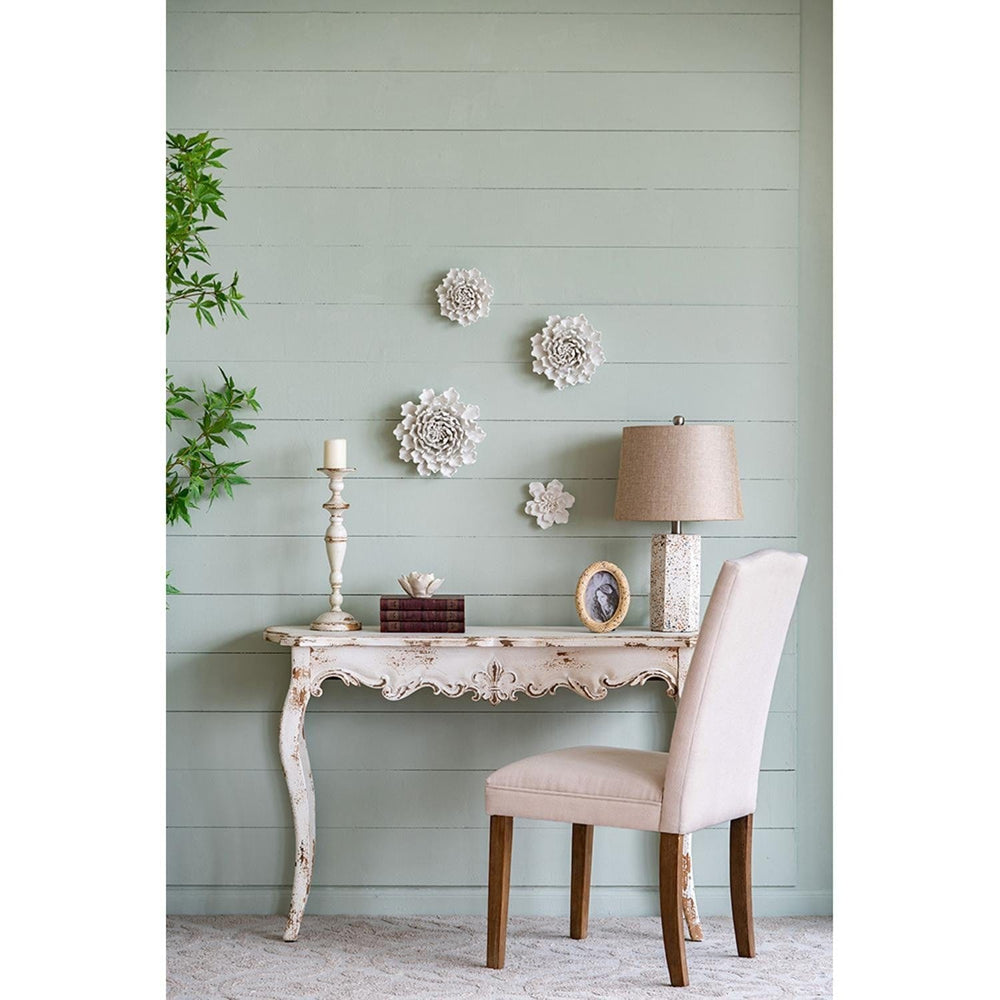 9" Off White Sculptural Flower Ceramic Wall Decor - Homeroots