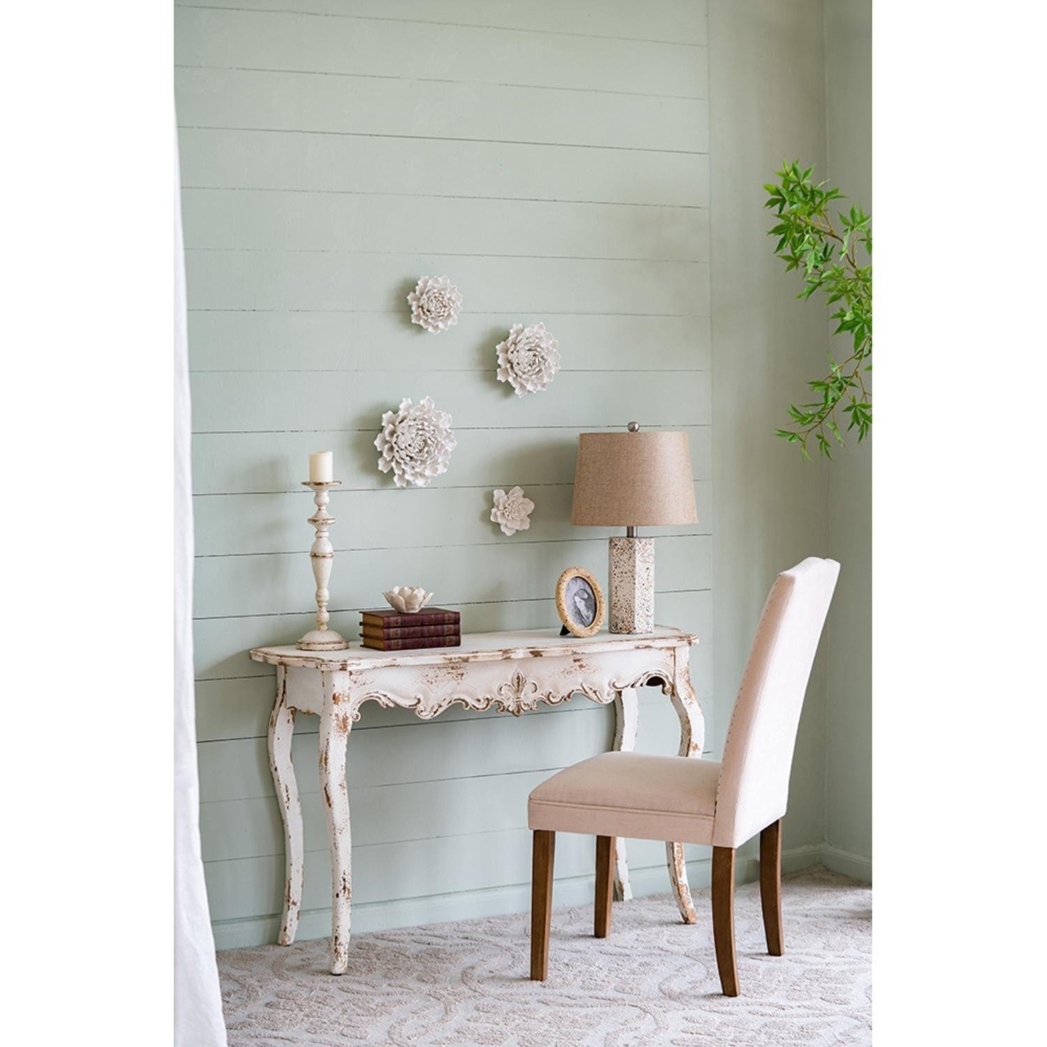6" Off White Sculptural Flower Ceramic Wall Decor - Homeroots