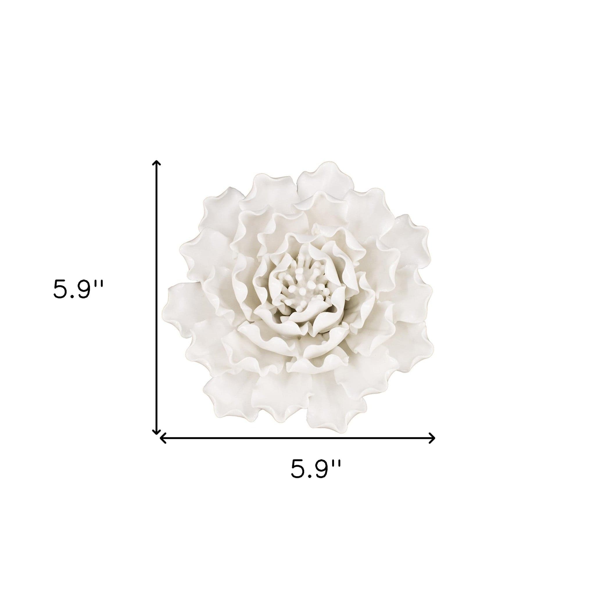 6" Off White Sculptural Flower Ceramic Wall Decor - Homeroots