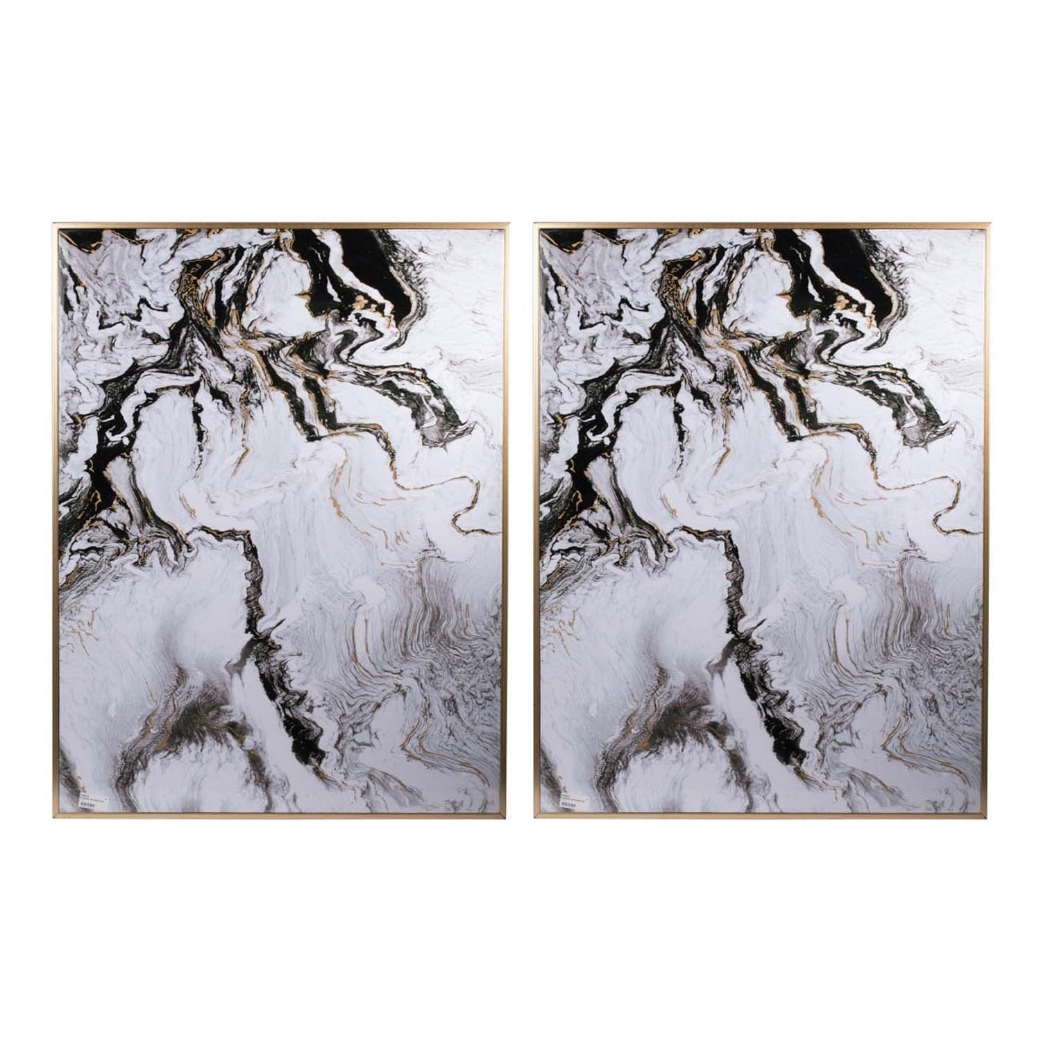 Set of 2 Ultra Modern White Black and Gold Marblized Wall Art - Homeroots
