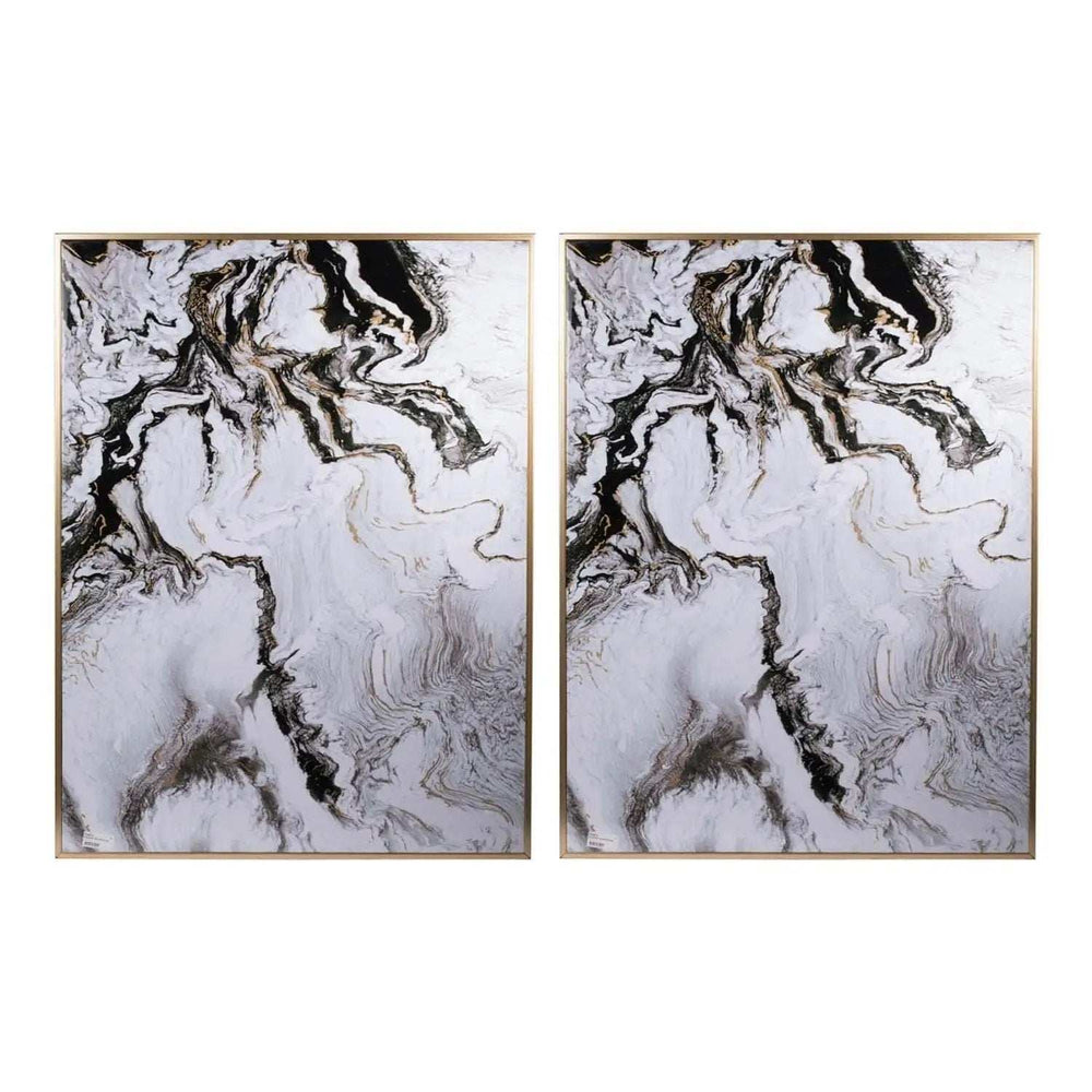 Set of 2 Ultra Modern White Black and Gold Marblized Wall Art - Homeroots - Flyclothing LLC